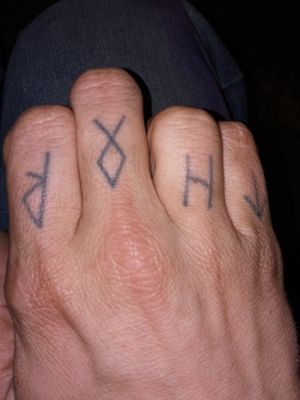 Have both sets of knuckles done. It says Thor. Granted I made it 4 runes instead of the normal 3 just to fit. Done in Prison.