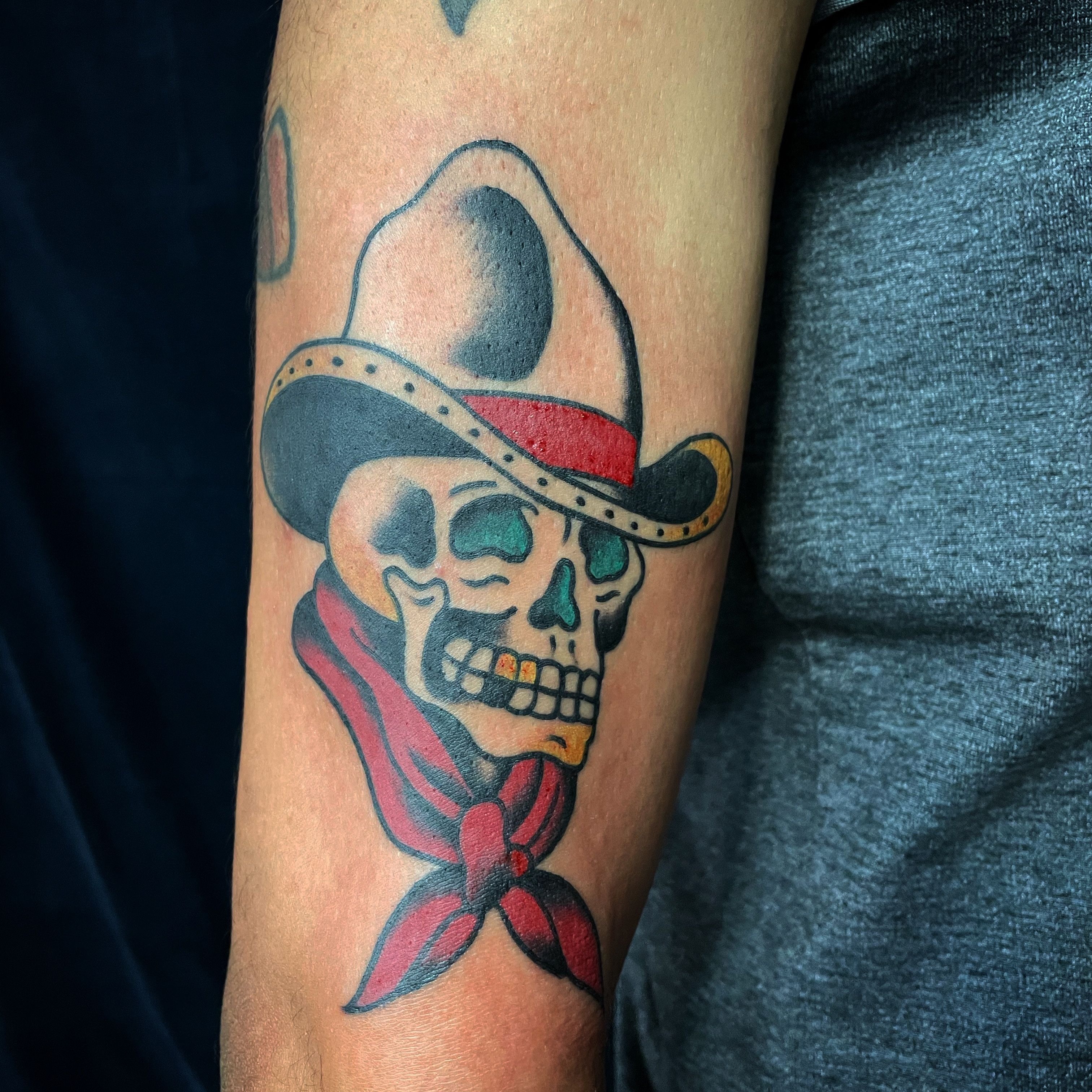 Low Tide Tattoos  Cowboy skull done recently by Dean to book message us  or call the shop on 01702344060 traditionaltattoo classictattoo  traditionaltattooflash boldwillhold tradworkers uktta traditonalclub  radtrad tattoo brightandbold 