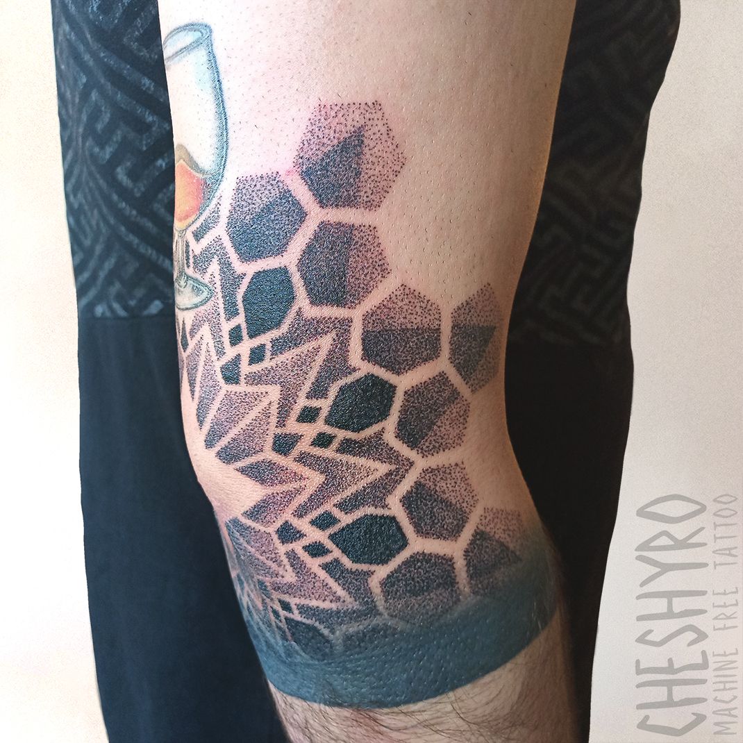 Amour Tattoo - Geometric honeycomb black work style... | Facebook
