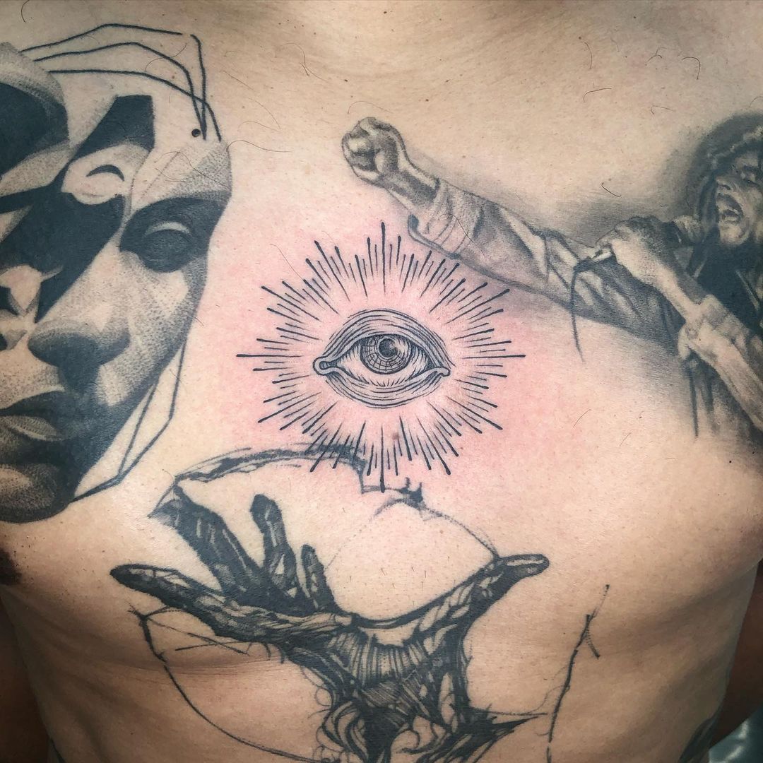 Clock Chest Eye Tattoo by Fat Foogo