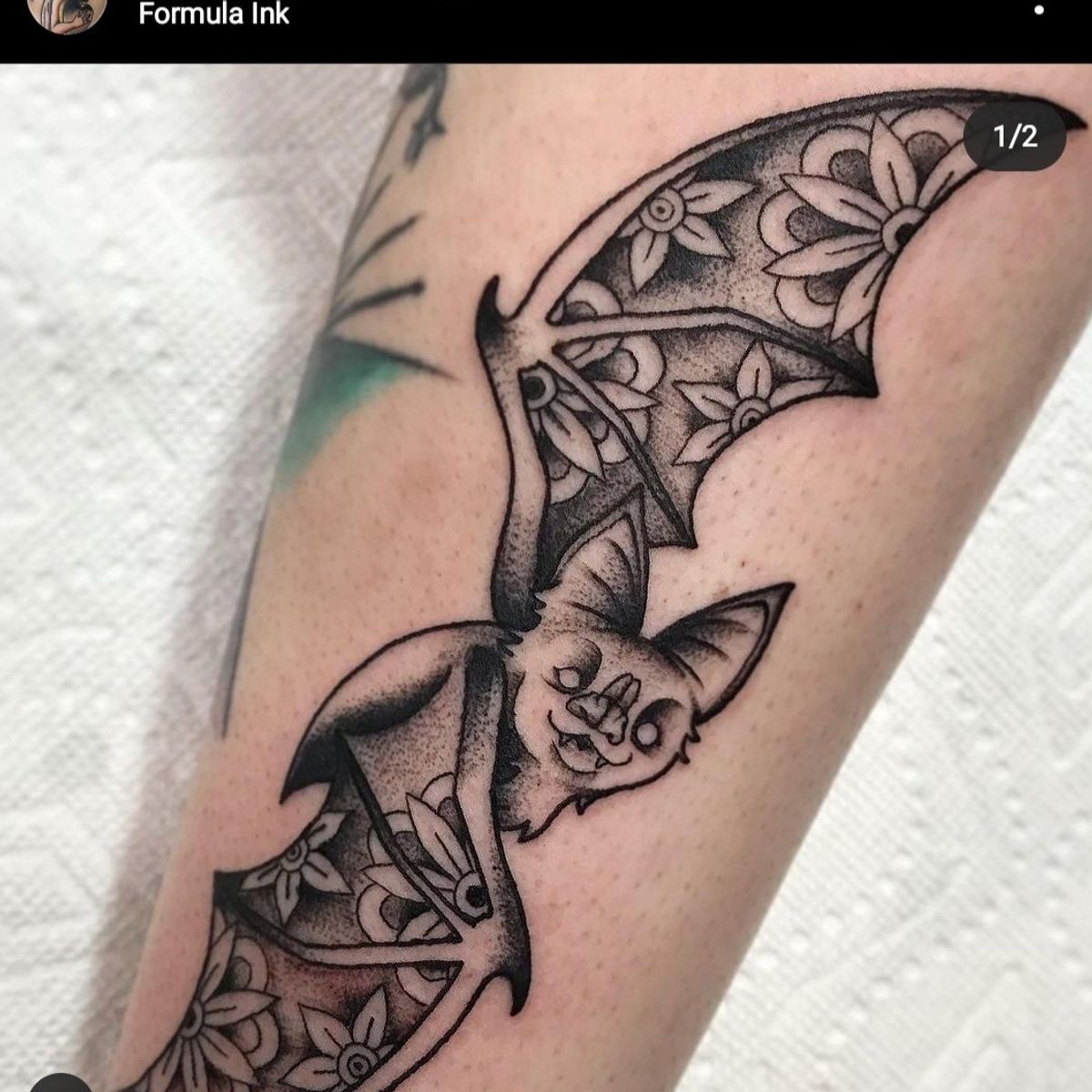 Tattoo uploaded by June Weinberger • Spooky bat on my leg Nancy over at ...