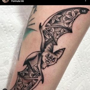 Spooky bat on my legNancy over at Formula Ink Tattoo. 