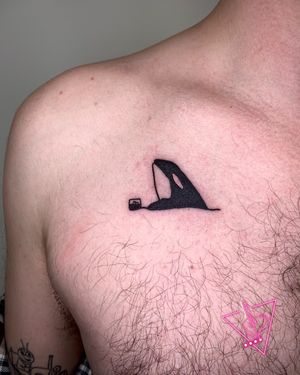 Hand-Poked Orca Whale Tattoo by Pokeyhontas @ KTREW Tattoo - Birmingham, UK #handpokedtattoo #handpoke #handpoked #orca #tattoo #stickandpoketattoo #birminghamuk #chesttattoos