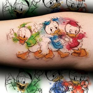 Watercolor tattoo Huey, Dewey e Louie Disney tattoo #disneytattoo 