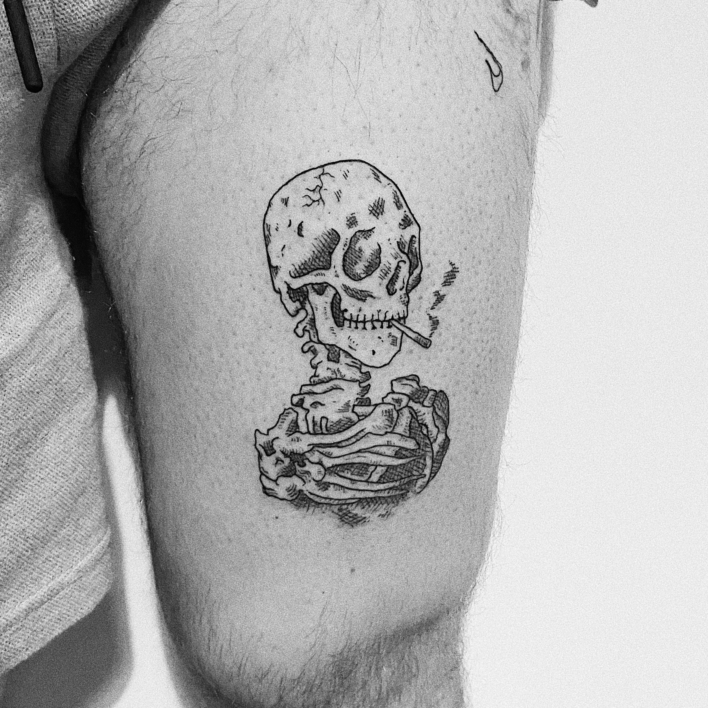 Tattoo uploaded by Yannis Steiakakis • Smoking Skull #skull #smokingskull # skulltattoo #vangogh #vangoghtattoo #linework #lineworktattoo  #minimaltattoo #blackboldsociety #blxckink #oldlines #tattoosandflash  #darkartists #topclasstattooing #inked ...