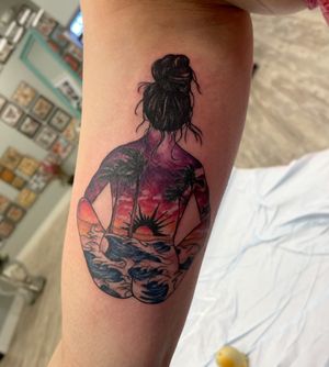 Woman silhouette with tropical view. Done at my guest spot in Billings, MT 