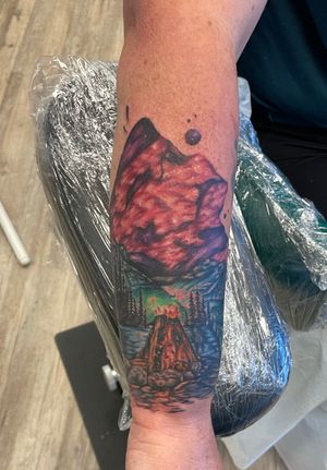 Campfire watercolor scene. Done at my Guest Spot in Billings, MT. 