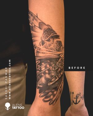 Checkout This Amazing Owl Tattoo Done by Sakshi Panwar at Aliens Tattoo India.
If you wish too get this tattoos visit - https://www.alienstattoo.com/best-coverup-tattoo-ideas