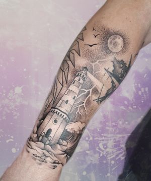 Lighthouse Tattoo#tattoo #lighthousetattoo #dotworktattoo