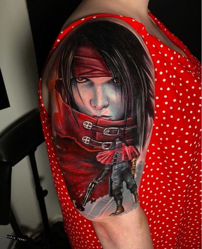 Final Fantasy portrait on outer upper arm.