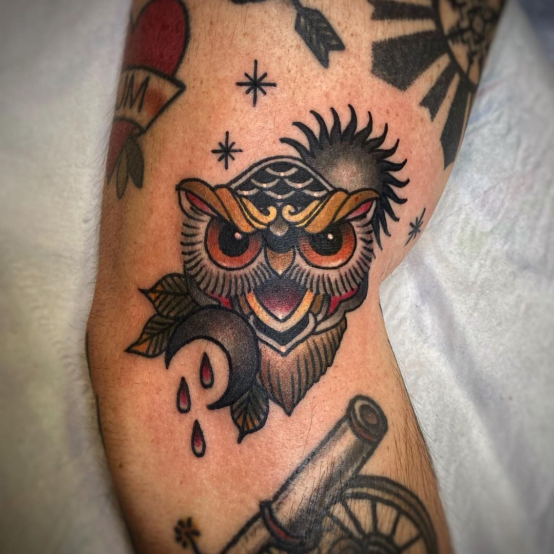 traditional hand tattoo owl
