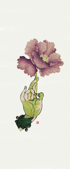 Budhha hand with flower.  拈花佛手。 copyright © réservé 
