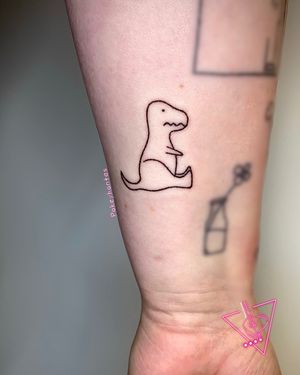 Hand-Poked T-Rex Tattoo by Pokeyhontas @ KTREW Tattoo - Birmingham, UK #handpoked #tattoo #trex #dinosaur #birminghamuk