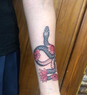 Snake and lotus flowers