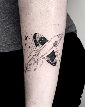 Space travel. #space #rocketship #spaceship #black&grey #finelinetattoos 