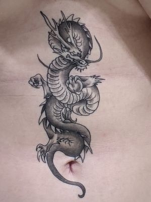 Japanese dragon stomach tattoo by Javi at Urban Tattoo (Mesa, AZ). 