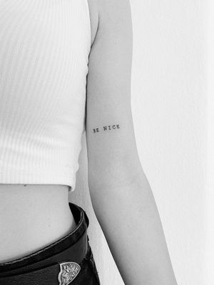 #benice #lettering #letteringtattoo #minimalism #lineworktattoo #minimaltattoo #linework #blackboldsociety #blxckink #oldlines #tattoosandflash #darkartists #topclasstattooing #inked #inkedgirls #inkedup #minimal 