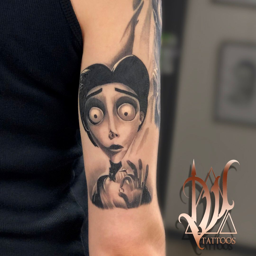 My last tattoo at Memories  Mischief done yesterday thanks Lisa   watercolourtattoo watercolor   Corpse bride tattoo Brides with tattoos  Halloween tattoos