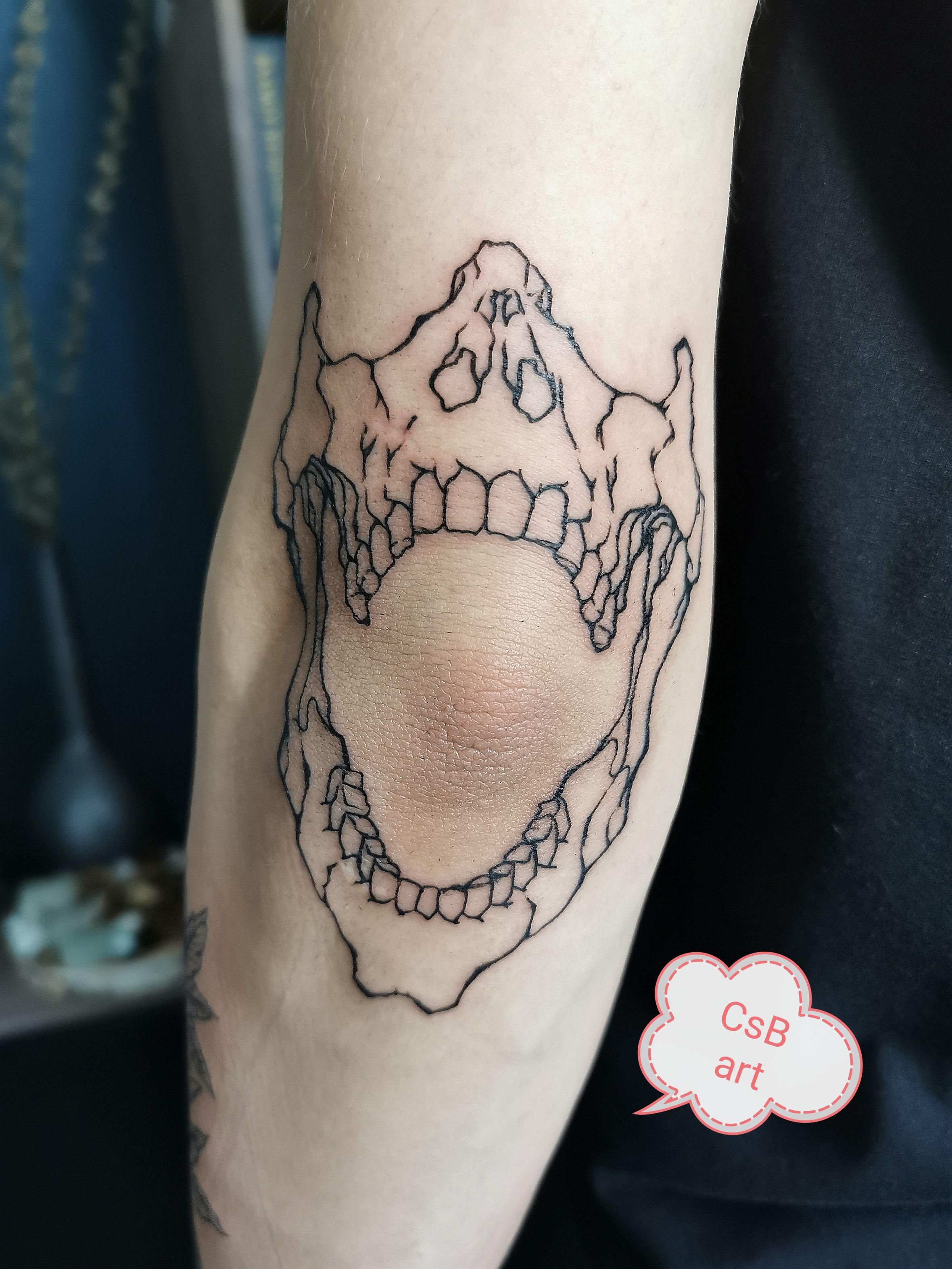 Shark jaw around the elbow ditch  Mark SNOR Tattoo  Facebook
