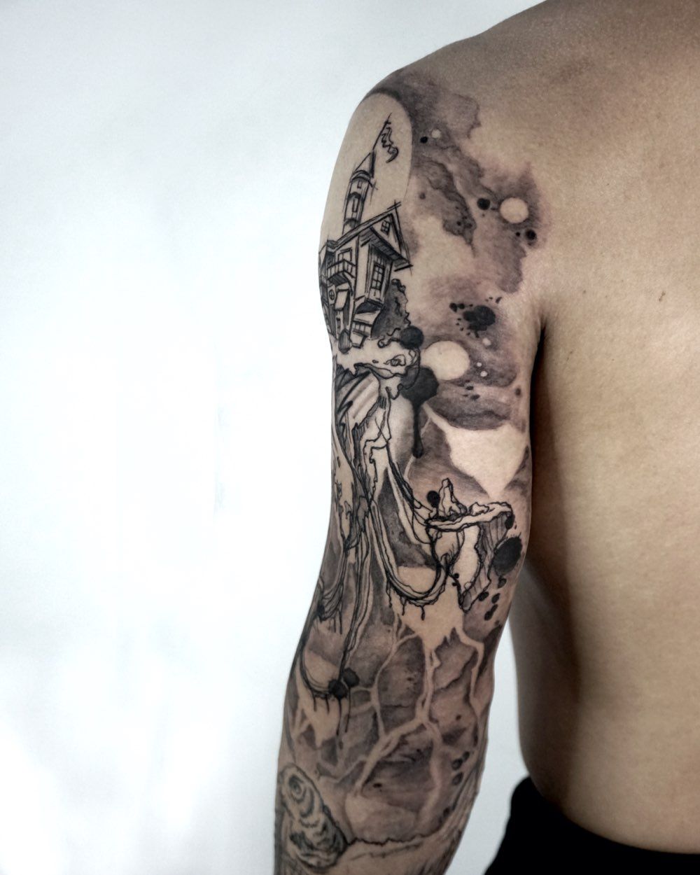 Tattoo uploaded by Stefanie Fox Tattoo • Sketch Style Loki and Raven Half  Leg Sleeve • Tattoodo