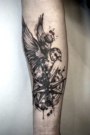 Sketch Style Bird and Compass Cover Up