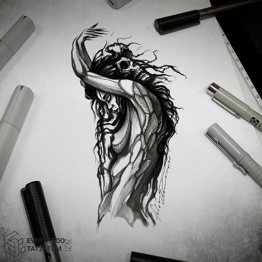 Tattoo uploaded by Вадим • Тату эскиз - Ведьма. Графика - скетч маркерами илинерами. Тату мастер Вадим. Студия художественной татуировки и пирсингаEvo. www.evotattoo.ru. Заказать эскизы или картины можно по тел./whatsapp/ telegram:89255143553. #