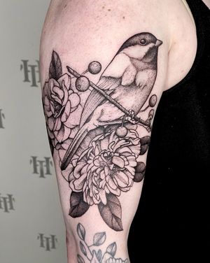 Dotwork Botanical Bird Tattoovegan tattoo // tattoo ideas // best flower tattoos // dotwork tattoo // botanical tattoo // illustrative tattoo #floraltattoo #vegantattoo #botanicaltattoo #naturetattoo #illustrativetattoo #tattooideas #birdtattoo