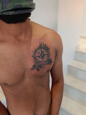Custom Compass and Crown Tattoo