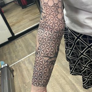 dotwork and honeycomb sleeve filler i started a while back 😳 