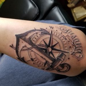 Classic anchor with compass and name