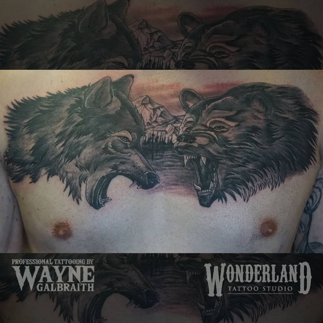 Painted Temple  Tattoos  In Progress  Matt Morrison Wolf Sleeve