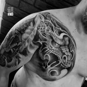 "Dragon" for Vladimir @titarenko76 I started ~ 5 years ago and unfortunately not me finished. And now small retouch and adding white color.-#тату #дракон #trigram #tattoo #dragon #inkedsense 