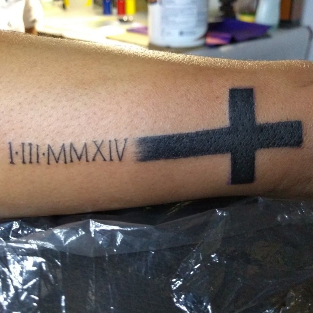 Cross and Roman Numerals Tattoo Art