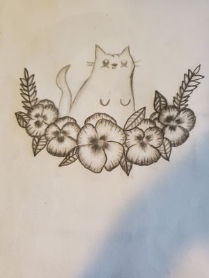 Sketch I did. I already have the cat, just looking to add the flowers