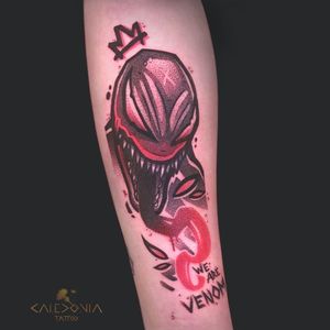 «{ WE ARE VENOM }» Find me in Vancouver! 🇨🇦 For any tattoo enquiry, please contact me directly on my website: www.caledoniatattoo.com #venom #venomtattoo #marvel #marveltattoo #illustration #illustrationtattoo #contemporarytattooing #wearevenom