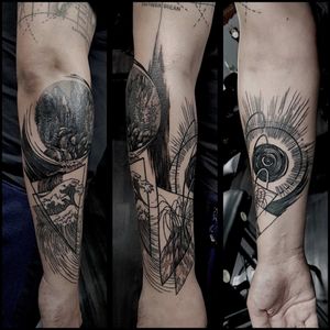 Nature inspired sleeve project!🌋🌊🏞🌪#sleevetattoo  #linework #blackwork #blacktattoo #tattoo #art #darkart #darkartists #volcano #hokusai #wave #mountain #tornadoeye #btattooing #artesobscurae #picoftheday #tattoolife #inked #tattrx #tätowierung  #tfl #berlin #tattooberlin #berlinart  #tattoodo #tatuaggio #berlintattooartist #italiantattooartist #kwadron  #apocalypsetattoo