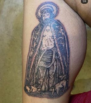 Just finished tattooing myself I been waiting patiently to get this nice to do this tattoo because my father used to love this  Saint #sanlazaro i’m glad I was able to do it and I love have it came out let me know if you’re interested in getting some ink #DM me  and I’ll get back to you 🔥💪🏾💸💸👌🏽🙏🏾