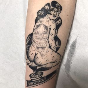 Get a striking traditional woman tattoo on your forearm in the heart of London, GB.