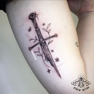 Blackwork Tolkien Narsil Sword Tattoo by Kirstie @ KTREW Tattoo - Birmingham, UK #swordtattoo #sword #tattoo #armtattoo #blackwork #tolkien #narsil