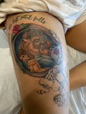 Not finished by any means. More to come on this Beauty and the Beast thigh piece. WIP