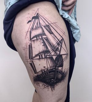 Boaty McBoatface!Something a bit different for me today, but what a good day it was 😁#boatymcboatface #boat #ship #clippershiptattoo #boattattoo #shiptattoo #sailboattattoo #blackworktattoo 