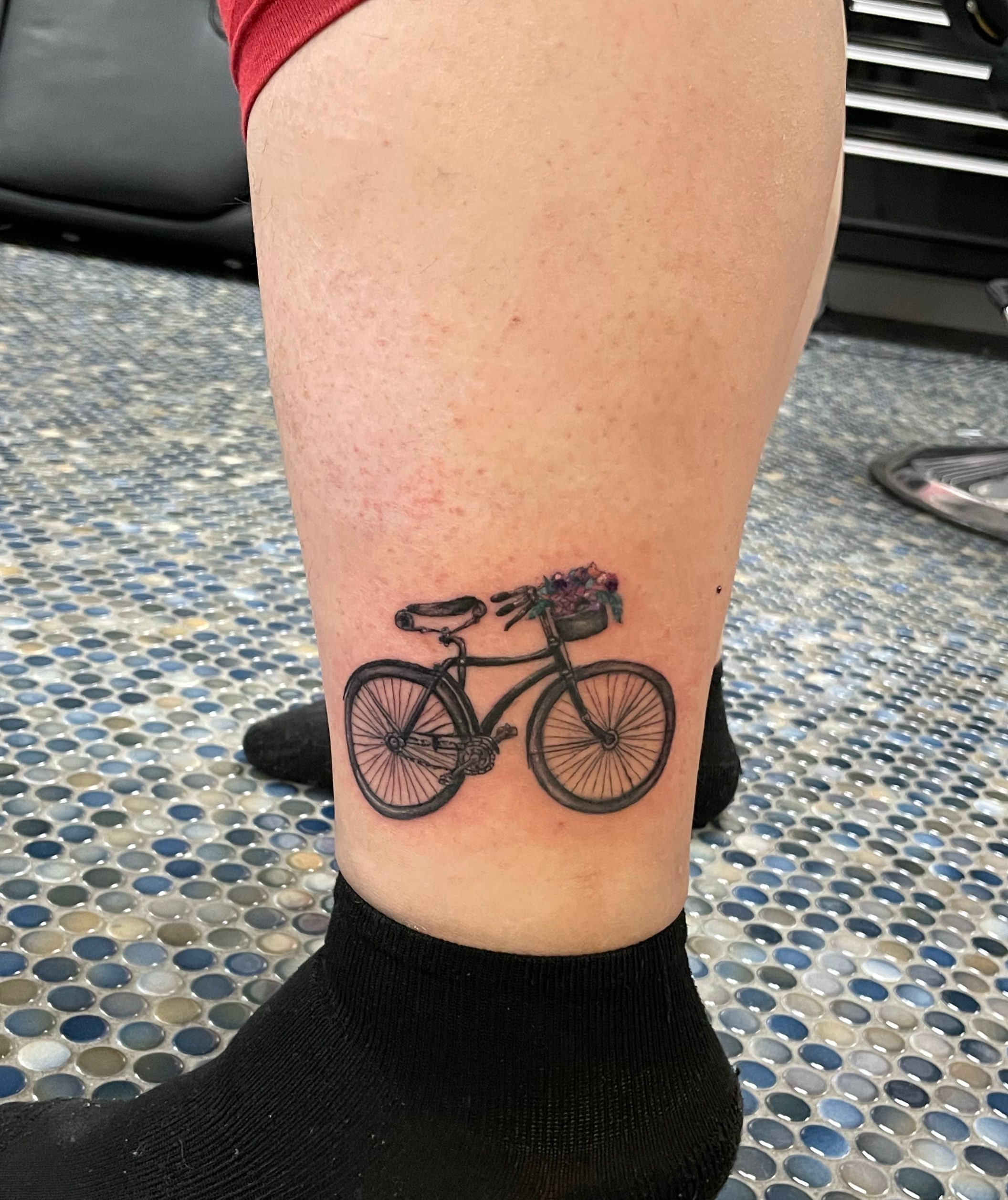Minimalist Tiny Bicycle Tattoo by Vivien Szincsak