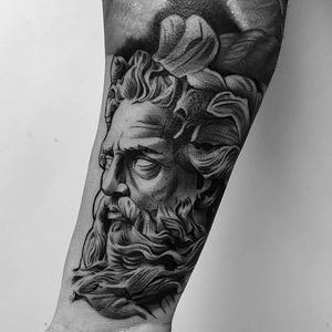 Unique blackwork forearm tattoo featuring a man with a beard. Get inked in Los Angeles, US today!