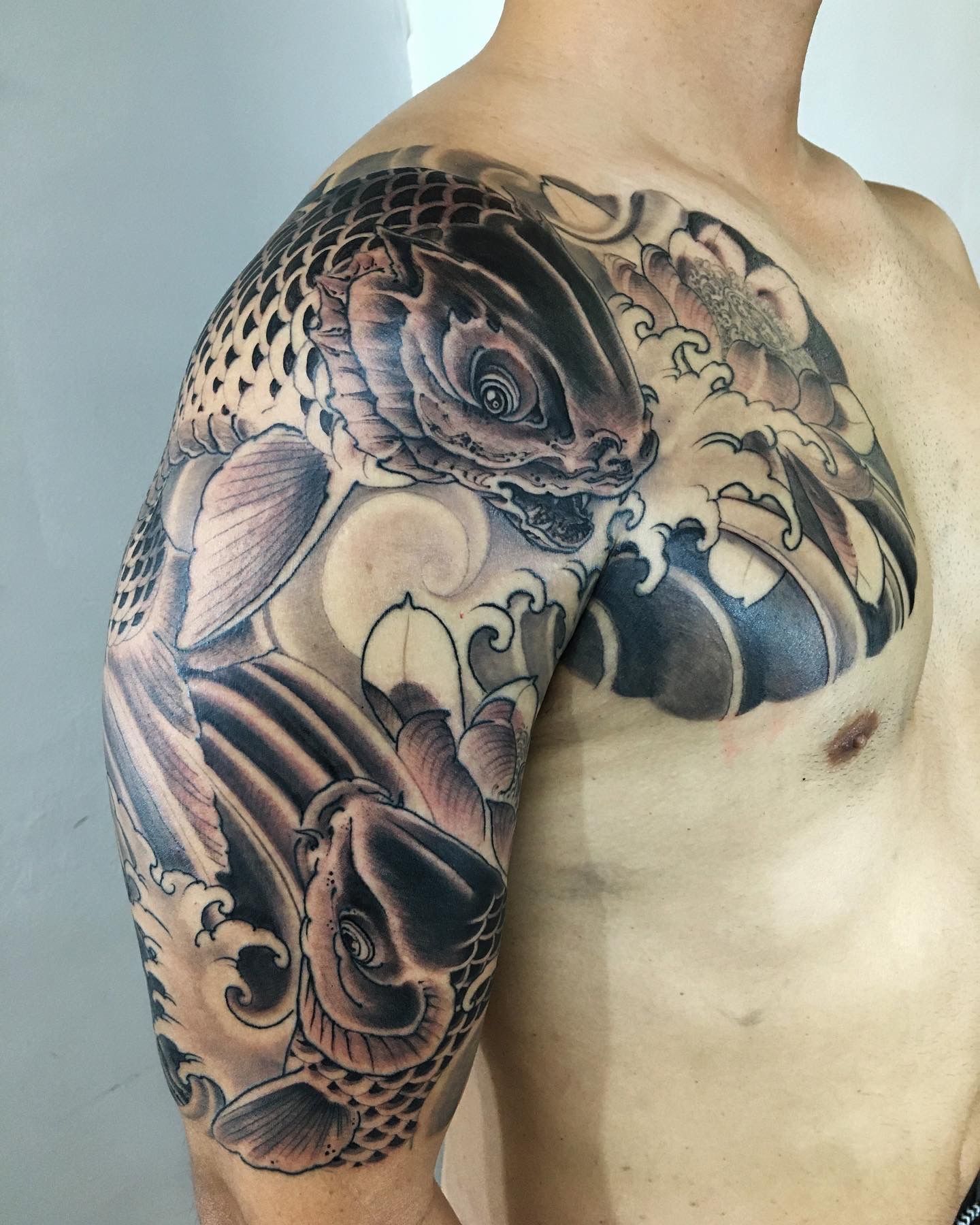 Tattoo uploaded by Herbert Hellbilly • Dragon koi freehand half sleeve •  Tattoodo
