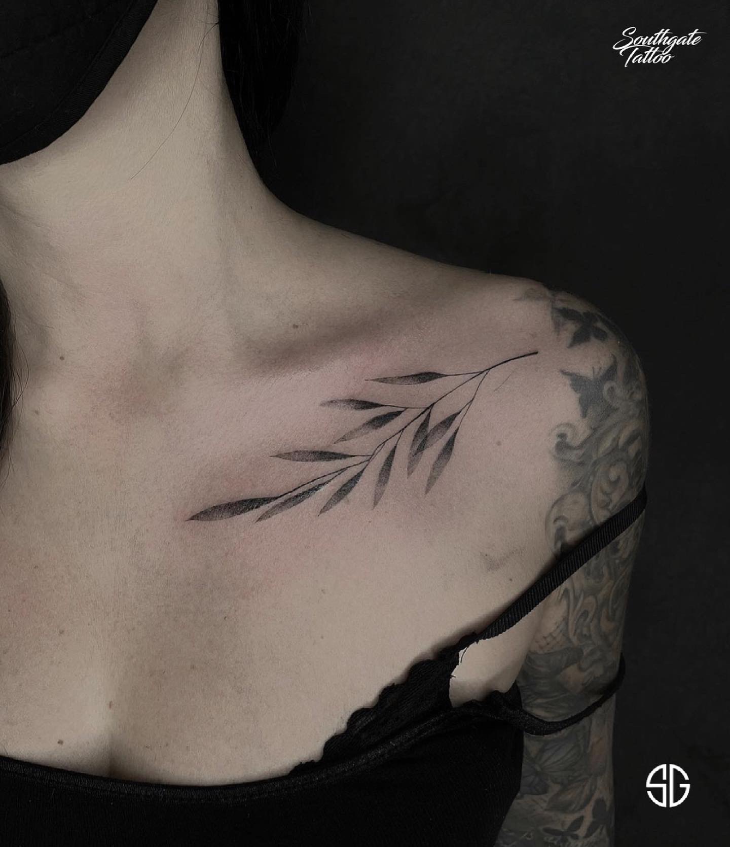 Olive branch tattoo neck