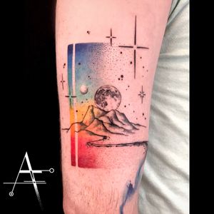 🌙 ⛰ ⭐️ .For custom designs and booking;alperfiratli@gmail.com .....#geometrictattoo #colorful #colortattoo #colorfultattoo #fullmoon #moonlovers #mountains #spacetattoo #mountaintattoo #riverside #stars #mountain #startattoo #surreal #surrealism #flowersofinstagram #abstracttattoo #watercolortattoo #flowerstagram #river #sky #skytattoo #moontattoo #abstractart  #surrealtattoo #surrealart #scenerytattoo #moontattoos #watercolor #scenery