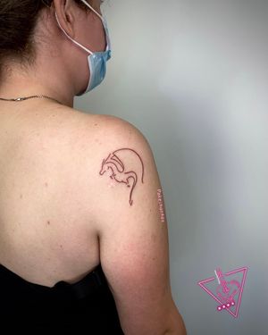 Hand-Poked Linework Dragon Tattoo by Pokeyhontas @ KTREW Tattoo - Birmingham, UK #dragon #linework #handpoke #shouldertattoo