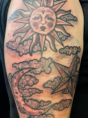 Sun, moon, star and clouds upper arm piece 