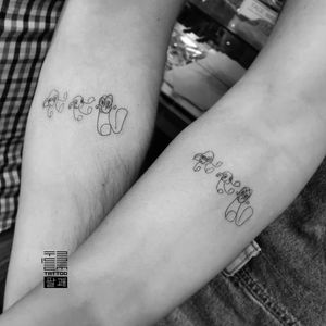 "Family" (child, mom and dad) drawn by a child. For Oksana and her husband. - Thx for the trust. - #тату #семья #сімя #trigram #tattoo #family #inkedsense