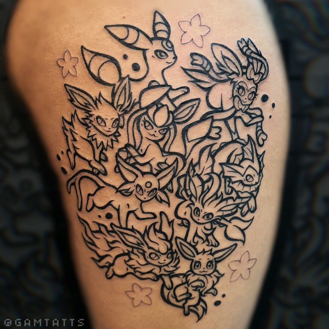 Lighthouse Tattoo  Marathon effort from laurenfoxtattoos customer for  this sick Eevee Evolution Pokémon thigh piece  For your very own custom  Pokémon tattoo get in touch with Lauren via email or